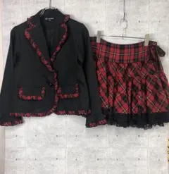 フォーマル キッズ 古着 チェック柄切替 ブレザー スカート セットアップ