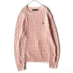 美品 現行タグ　ポロ ラルフローレン 定番ケーブルニット ピンク コットン　M