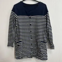 ネイビーと白のストライプ長袖トップス M マタニティ　妊婦　パジャマにも