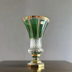 ヴィンテージ◇チェコ製　ボヘミアクリスタルガラス　金彩ベース花瓶
