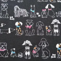 犬 イヌ いぬ ドック 柄 ブラック地 シーチング 生地 はぎれ
