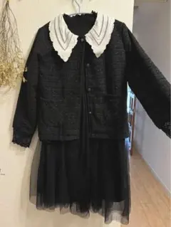 フォーマルドレス チュールスカート黒と白のツイードジャケット　女の子着画あり