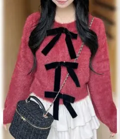 INGNI(イング) ベロアリボンフェザーニットカーディガン