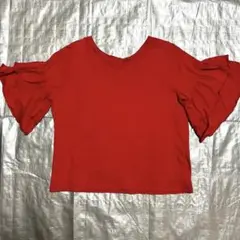 【美品】BROWNY 赤 フリルスリーブ トップス M レッド シンプル