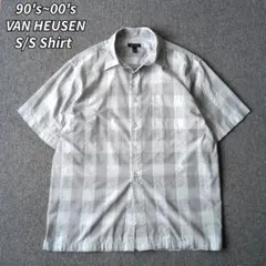 90s 00s VANHEUSEN 半袖 シャツ ライトグレー チェック M