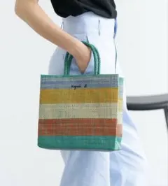 agnes b. アニエスベー ラフィア マルチストライプ トートバッグ美品