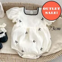 韓国 ロンパース レース チュール リボン ホワイト かわいい 73cm 半袖