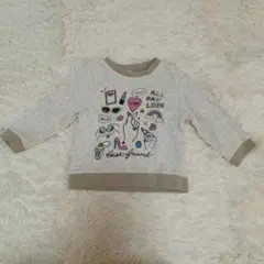 90cm 長袖トレーナー　グレー イラスト付き