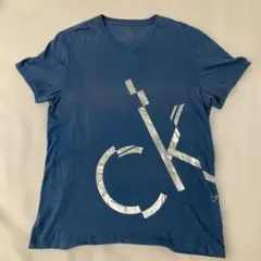 Calvin Klein CK Vネック Tシャツ S ブルー ビッグロゴ