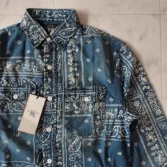 タグ付 RRL バンダナプリントインディゴワークシャツ XS ペイズリー 総柄のサムネイル