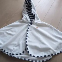 mikihouse　ベビーポンチョ ホワイト ネイビー ストライプ