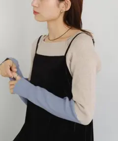 カスタネkastane袖配色スクエアリブニット★ベージュ★A25271
