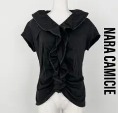 ナラカミーチェ ストレッチ フリル 半袖 Tシャツ日本製 黒