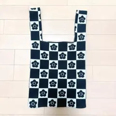 MARY QUANT PUBLUX　デイジー柄チェッカーニットバッグ　限定品　黒