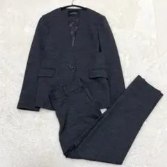 【極美品】グリーンレーベルリラクシング パンツスーツ ノーカラー グレー L