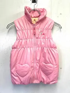 古着 メゾピアノ 中綿入りベスト 女の子 ピンク ハート ワッペン 130