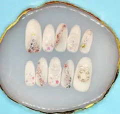 【白ピンクXmas】ツリー＆リース入りぷっくりネイル