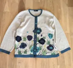 ハレルヤ　リネンニット　お花のカーディガン