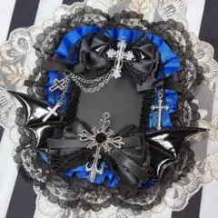 B8・縦型 硬質ケースデコ 青 黒 コウモリ 十字架