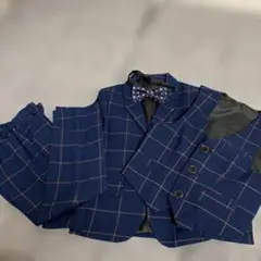 新品未使用　ネイビーチェック柄　フォーマルスーツ100 4点セット