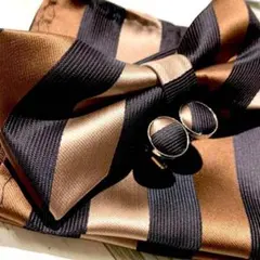 蝶ネクタイ　　ブラウン　　大人　3点セット　ストライプ柄　　 Scw