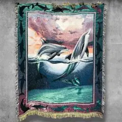 BNDP アニマル ラグ マット 古着 イルカ 海 動物 ビーチ 絵画 アート