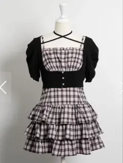pium ピウム ＊ 半袖ビジューカーデ×チェックワンピセット - メルカリ