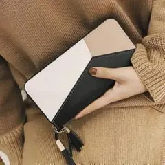 長財布 レディース PUレザーファスナー 大容量 ブラック ベージュ 新品