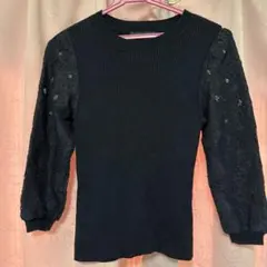 ジャスグリッティー お袖レースビジュー リブニットトップス