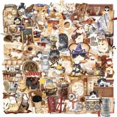 同捆sale❣️可愛い猫ちゃんコーヒーステッカーコラージュ素材PETシール50枚