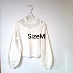 リルデシュシュ 　オフショルレース切り替えニット　ホワイト　ボリューム袖