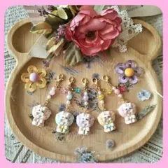 ねこちゃんモチーフの花束チャーム　５個セット