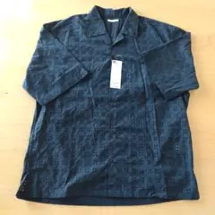 新品 GU エンブロイダリーオープンカラーシャツ(5分袖) Sサイズ ブラック