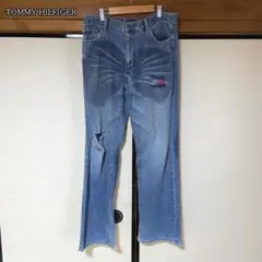 古着 TOMMYHILFIGER デニム Lサイズ ダメージ 刺繍