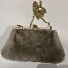 ファー グレー ショルダーバッグ ゴールドチェーン