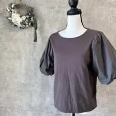 【ビームス】バルーン袖 F グレー Tシャツ 半袖　異素材ドッキング　綿100