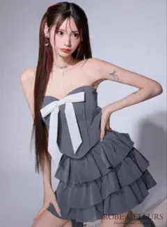 ROBE de FLEURS グレー フリルドレス