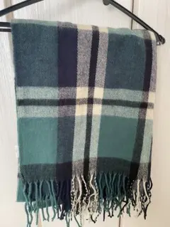 チェック柄マフラー 緑 ネイビー