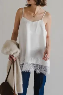 新品　ボンジュールサガン　 レーストリムキャミソール 　オフホワイト