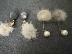 ファーとパールのピアスセット　まとめ売り