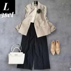 美品 セレモニーママスーツ3点 ロペピ×anySiS　グレージュL　卒入学 通勤