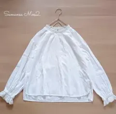 サマンサモスモス　襟袖オーバーレース ブラウス　ホワイト フェミニン 重ね着