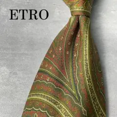 美品 ETRO エトロ ペイズリー柄 総柄 ネクタイ カーキ グリーン