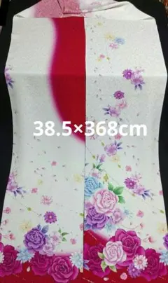 はぎれ　赤 白 グラデーション 花柄　正絹仮絵羽解き 38.5×368cm
