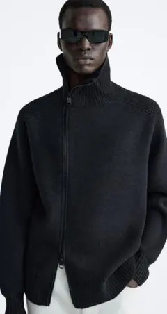 【2024新作】ZARA／ジップアップテクスチャー 素材カーディガン セーター