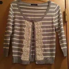 お値引きしました❤︎INGNI グレーボーダーレース付き七分袖カーディガン❤︎