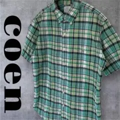 m*読様 coen　半袖シャツ　トップス　チェック柄　メンズ　M　グリーン　コッ