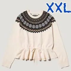 GU rokh　ペプラムニットプルオーバー　XXL　ナチュラル　ノルディック柄