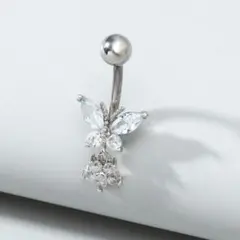 ボディピアス バナナバーベル 蝶花 揺れる ジルコニア ステンレス 14G 1個