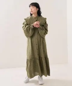 merry jenny　チェックティアードワンピース merry jenny 袖にりぼんのチェックティアードワンピース（ブラウン